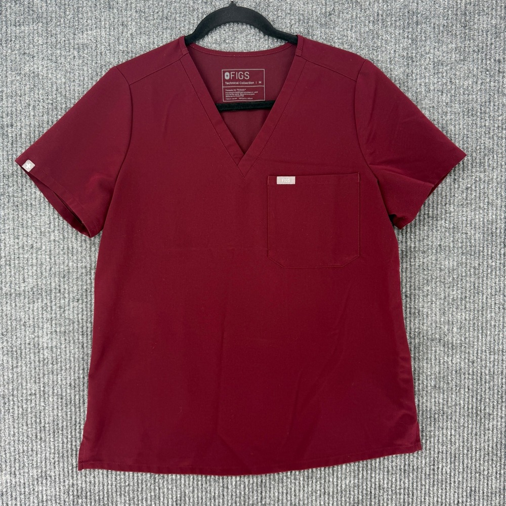 FIGS Tech Collection scrub top burgundy Medium medical uniform FW1000 one pocket